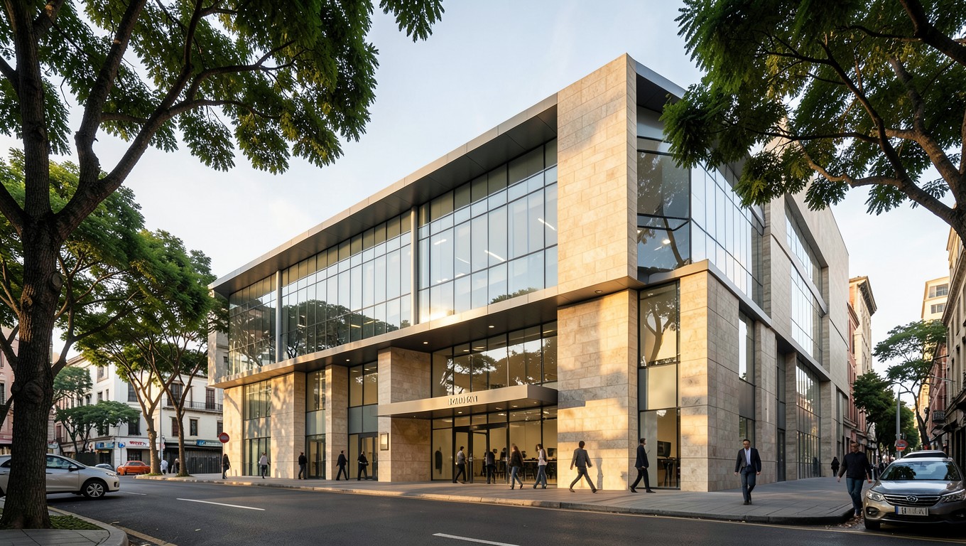 Edificio de oficinas contemporáneo con árboles alrededor